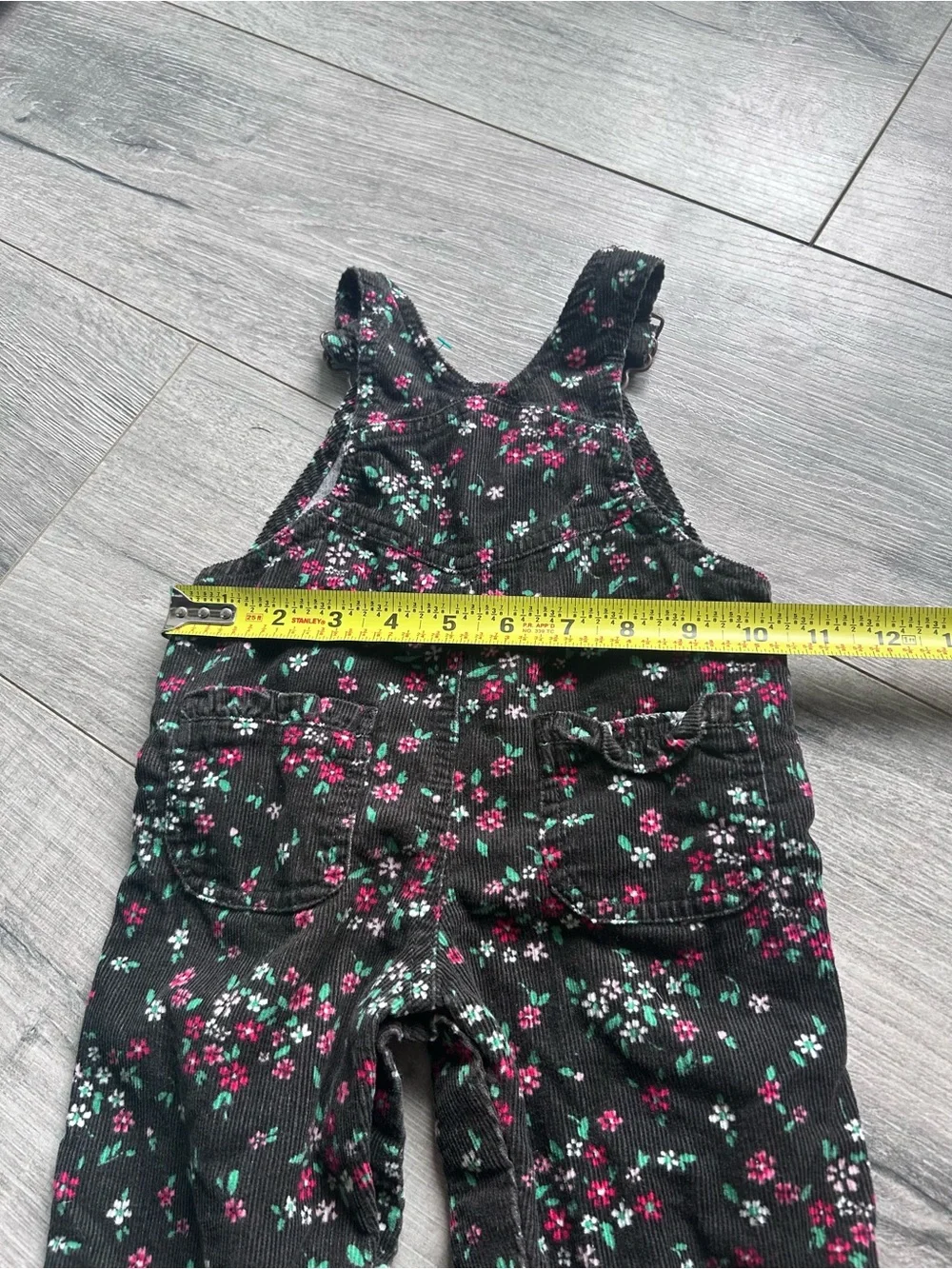 OshKosh B'gosh Black Floral Corduroy Overalls with Pink & Teal Flowers